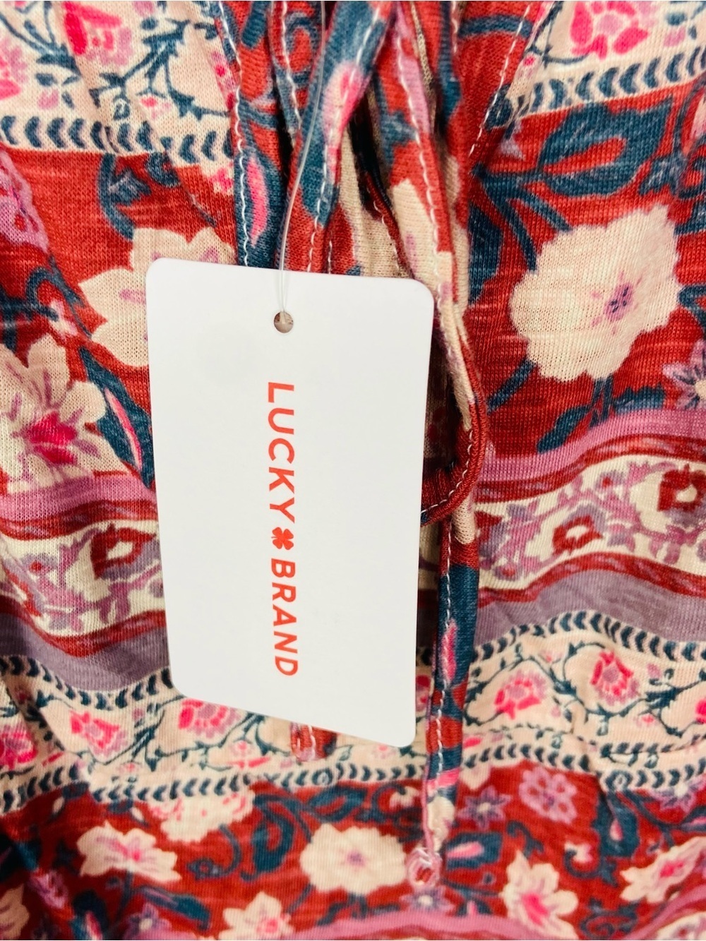 NWT Lucky Brand pink & cream cotton bohemian Floral Peasant Top size small - Picture 6 of 14